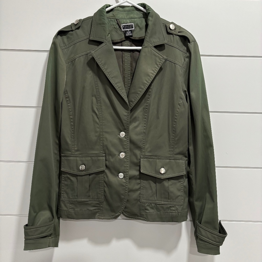 Renuar Collection ladies green jacket button closure cotton nylon blend size 12